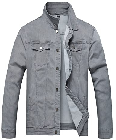 QIMYUM Jeansjacka för män, sliten smal jeansjacka, Grått, M