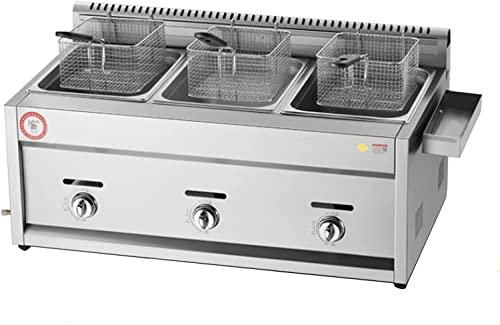 SPUZZO Friteuse à gaz de Grande capacité, friteuse GPL en Acier Inoxydable for la Maison et Le Commerce, Puissance de feu réglable, avec paniers et couvercles, for Frites Beignets Poisson, cle Facile