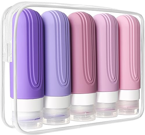 CHEODIN Travel Bottles for Toiletries, 5 Pack TSA Approved Travel Size Containers, 3oz Leak Proof Refillable Travel Accessories for Shampoo Conditioner, BPA Free Travel Bottles with Toiletry Bag