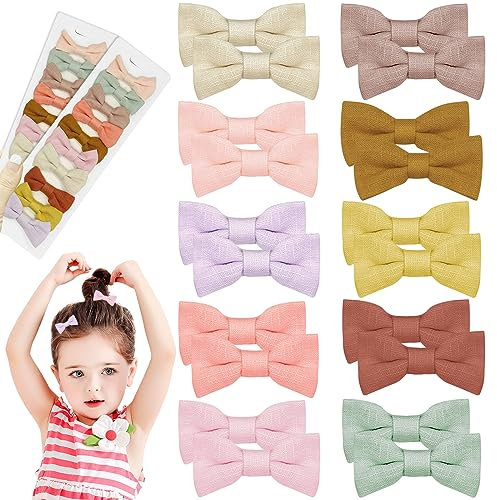 20Pcs Baby Hair Bows Haarspangen, Baby Haarschleifen, handgefertigte, vollständig gefütterte Baby-Haarschleifen, Schleifen Haar Accessoires, Baumwoll Leinen Haarschleifen für Kleinkinder Kinder