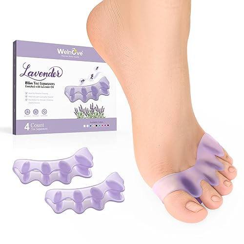 Welnove Zehentrenner Abstandshalter für Frauen - 4 Pack Zehentrenner mit Lavendelextrakt - Zehenbegradiger für Frauen Männer - Ballenzehenkorrektor Zehenspreizer für Hammerzehen Yoga Praxis