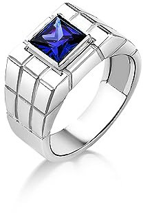BySilverStone Jewelry Einzigartiger Herren-Silberring Zur Hochzeit Mit Blauem Saphirstein, Quadratisch Geschliffener Blauer Saphir-Herrenring, Einzigartiger Eleganter Herrenring Mit Blauem Stein