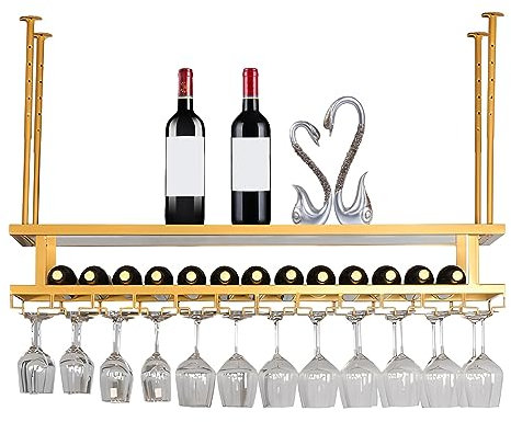 LIGUOYI Weinglasregal Aus Metall, Hängender Weinglashalter Höhe Und Breite Verstellbar Weingläser Halter Vielseitig Goldene Farbe Platzsparend Weinregale Gläserhalterung, Für Bar Küche Zuhause
