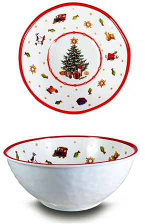 ARCA, Ciotola in Melamina, con Decorazione Natalizia Albero di Natale, Resistente e Duratura, Ideale per la Tavola, Idea Regalo Natale, 22x8,5 cm