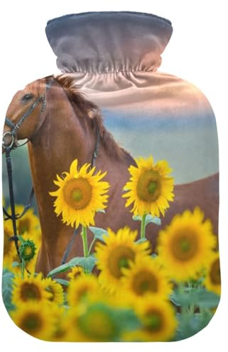 ISAOA Wärmflasche mit Pferde-Sonnenblumen, Größe M