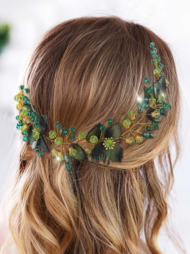 IYOU Kristall Hochzeit Haar Rebe Grün Blatt Braut Stirnband Strass Kopfschmuck Prom Braut Brautjungfer Haarschmuck für Damen