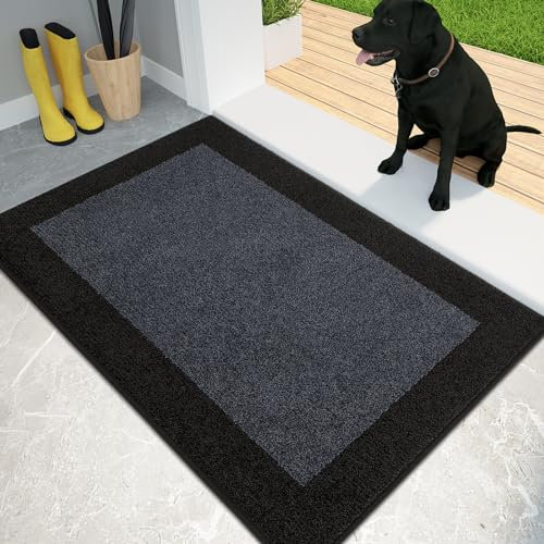 PURRUGS Dirt Trapping Door Mat 20 x 32, Non-Slip Washable Entry Mat, Dog Doormat, Front Door Mat, Super Absorbent Entrance Mat for Muddy Shoes & Paws, Bluish Grey & Charcoal