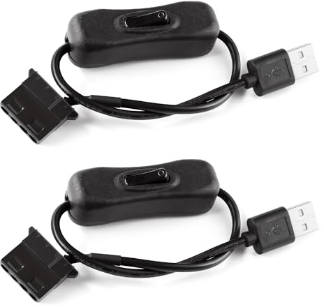 KUOQIY 2 Stücke 30cm USB auf 4-Poligen Molex PWM 5 V Ummanteltes Lüfterkabel mit Schalter, USB auf 4 Pin Molex Gehäuselüfter Adapter Anschlusskabel mit Ein/Aus-Schalter,USB-4-Pin-Molex-Kabel