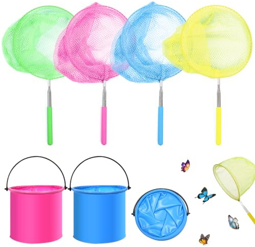 Paquete de 6 Redes de Aterrizaje para niños, Redes de Aterrizaje retráctiles, Redes para Pescar, cazamariposas, adecuadas para Que los niños atrapen Insectos, Peces pequeños, etc. en Verano.