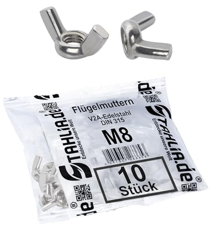 Stahlia Flügelmutter M8 Edelstahl Muttern Set (10 Stück) Gewindemutter DIN 315 Flügelmuttern Schmetterlingsmutter Schraubenmutter Muttern Sortiment