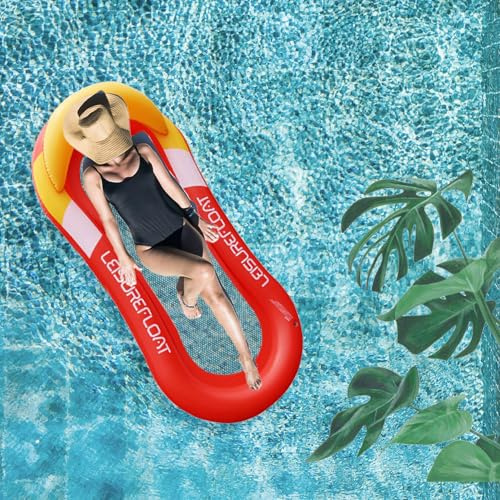 Xiujuers Luftmatratze Pool, Luftmatratze Wasser Hängematte, Aufblasbare Wasserhängematte Luftmatratze mit Netz und Kopfstütze, Aufblasbares Schwimmender Bett, Pool Zubehör Spaß (B)