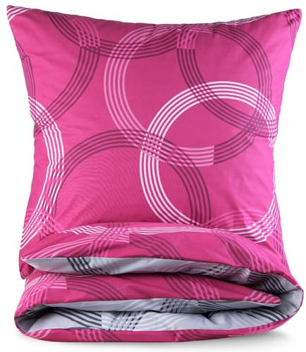 MALIKA Bettwäsche 135x200 Baumwolle, 2-teiliges Set, Kreismuster, Wende Bettbezug 135 x 200 cm, Kissenbezug 80x80 cm, Renforcé, atmungsaktiv, maschinenwaschbar, Elegante Farben