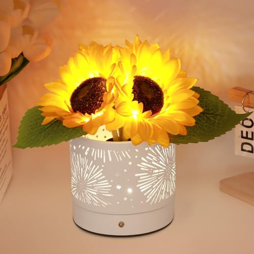 JHXLAMP Lámpara táctil de girasoles, lámpara de mesa inalámbrica recargable, 3 colores, atenuación continua, pequeña luz nocturna, regalo para mamá para San Valentín, día de la madre, Navidad