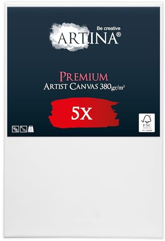 Artina 5er Set FSC® bespannte Keilrahmen Leinwände zum Bemalen | 30x40cm Canvas 100% Baumwolle für Acrylfarben Acryl Leinwand Rahmen zum malen Künstlerbedarf Premium