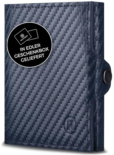RUTAKO Slim Wallet mit Münzfach & RFID-Schutz - Kartenetui Herren & Damen - Kreditkartenetui klein - Mini Geldbörse - Portmonee Portemonnaie klein - Geldbeutel Carbon-Blau