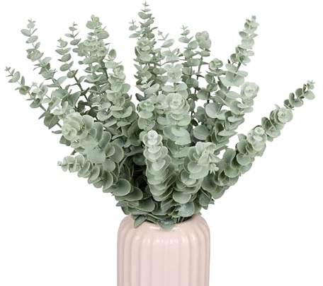 Relaxdays Eukalyptus künstlich, 36 Eukalyptuszweige aus Kunststoff, Plastikeukalyptus, 42 cm lang, Kunstpflanze, grün