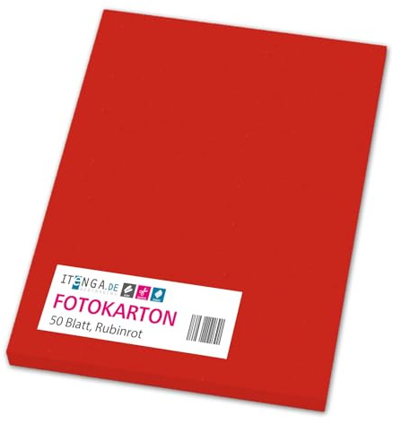 itenga farbiger Fotokarton 50 Blatt A4 300 g/qm² - Tonpapier Tonkarton Bastelpapier Bastelkarton Bogen durchgefärbt zum kreativen Gestalten und Basteln (RUBINROT)