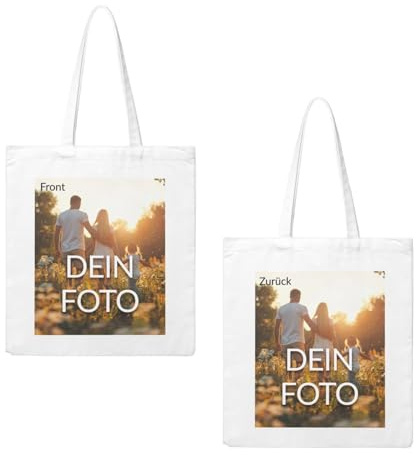 Personalisierte Stofftasche mit Foto selbst gestalten (38x41cm), zwei lange Henkel Stofftasche, Tragetasche, Einkaufstasche, Jutebeutel, Stoffbeutel Einkaufsbeutel mit eigenem Motiv bedrucken