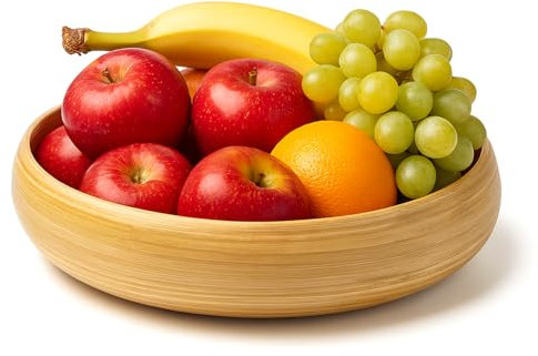 Jungle Culture Grande ciotola per frutta in bambù, 30 cm, insalatiera in legno naturale, articoli per la casa sostenibili, per piano di lavoro della cucina o tavolo da pranzo, insalatiera artigianale