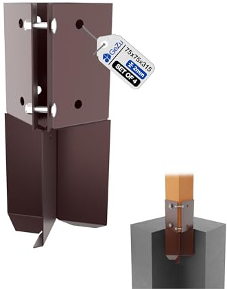 GeZu Impex Swift Clamp Concrete In Post Support 75 x 75 mm Set of 4 | Powder Coated Bolt Down Post Shoe Support Anchor Fence Post Base Bracket