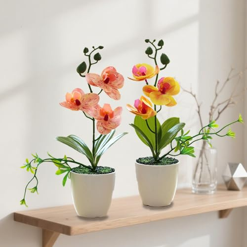 Woplagyreat Balkon Deko Kunstpflanze Wohnzimmer Kunstblumen Schlafzimmer Künstliche Pflanzen Orchideen Zimmerpflanzen Tischdeko Echt Garten Zubehör im Topf Büro Draußen Bücherregal Plastikpflanzen