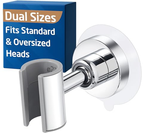 KES All Metal Shower Head Holder No Drilling, Adjustable Shower Head Holder Replacement with Dual-Size Opening for Standard & Oversized Shower Hose, Wall Mount Shower Holder Bracket, Chrome, C208DF-CH