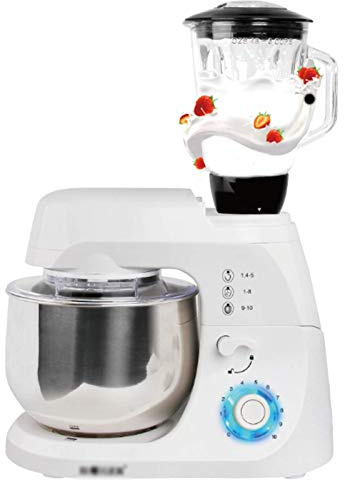 Impastatrice, impastatrice 4 in 1 da 5 litri, 1000 W, 10 velocità, con gancio per impastare, frusta e sbattitore, ciotola e brocca, impastatrice elettrica da cucina, bianca