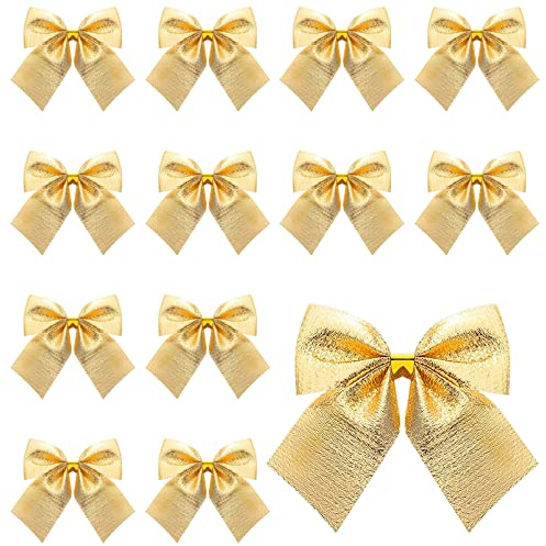 Hemobllo 12 Stück Weihnachten Schleifen, Schleifen Weihnachtsbaum Gold, Geschenkschleifen Weihnachten, Weihnachtskranz Deko