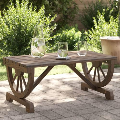 Table de Jardin,Table Basse Extérieur en Bois de Sapin Massif,Design Roue de Chariot,Résistante aux Intempéries,Tables de Jardin,Table Basse Jardins Exterieur,Balcon,Finition Brûlée,90 x 50 x 40 cm