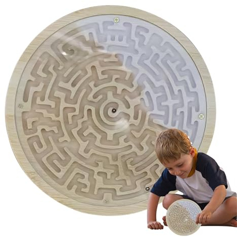 Dayysiuy Labyrinth Puzzle,Holz Labyrinthspiel Für Kinder | Mit 2 Metallkugeln Runde Tafel | Für Schüler Familie Jugendliche Reise Party