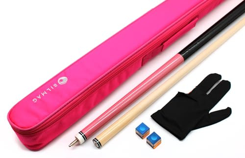 BILMAG Billard Queue Set Komplettset OSC Pink, 147cm Queue mit Köcher, Handschuh und Kreide