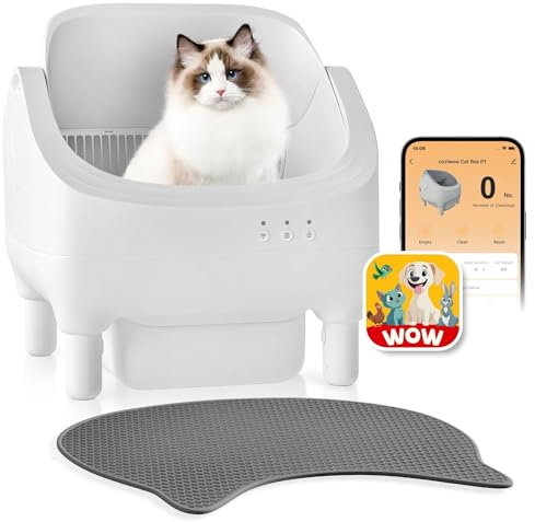 Self Cleaning Smart Cat Litter Tray or Box, APP Control,Automatic litter tray for Multi-Cats,Solid Air Freshener,Cleaning Brush, Charger and Cat Litter Mat