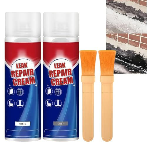2PCS Leak Repair Waterproof Sealant Cream with Brush, Fast-Drying & Long-Lasting Concrete Sealer & Adhesive Spray for Roof, Pipes, Cracks & Wall, Outdoor Sealant for Versatile Leak Repair(White+Grey)