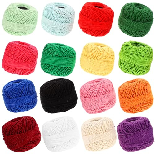 16 Rollos Hilo de Punto de Cruz de Algodón, para Principiantes | DIY Bordado y Artesanía, Ligero y Fácil de Llevar, para Decoración Interior y Color Aleatorio
