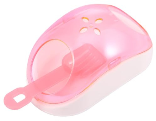 NUOBESTY Sand Bath House Plastic Hamster Pink with Scoop for Small Pets | Half Entrance Design, Home and Outdoor Travel Carry, 1 Bath Room and 1 Sand Scoop Random Color