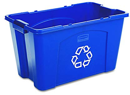 Rubbermaid Commercial Products, Recycling Bin/Box for Paper and Packaging, Stackable, 18 GAL, for Indoors/Outdoors/Garages/Homes/Commercial Facilities, Blue