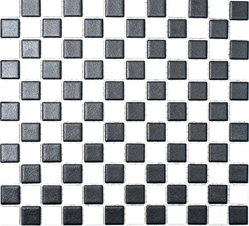 Mosaikfliese Keramik RUTSCHSICHER Schachbrett schwarz weiß matt MOS18-0305-R10, Mattengröße: 326x300 = 0,10 qm x 10 Matten = ca. 1,00 qm, Steingröße: 25x25x5,2mm / 10 Matten