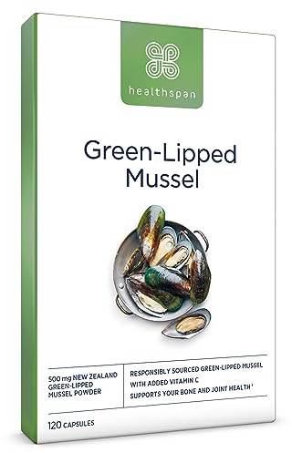 Healthspan Green Lipped Mussel | 120 Capsules | with Vitamin C | Responsibly Sourced | Rich Source of Amino Acids | Glycosaminoglycans