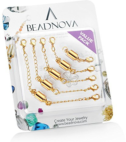 BEADNOVA Necklace Extender Assorted Jewelry Extention Set with Screw-on for Women (5pcs, 1.5-6 Inches, Gold)