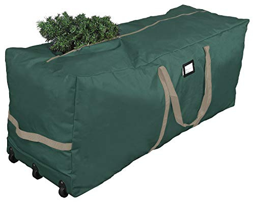 ProPik Xmas Rolling Tree Storage Bag, Fits Up to 9 ft. Tall Disassembled Holiday Tree, 25 X 20 X 60, Extra Large Heavy Duty Storage Container with Wheels, Front and Side Handles Attached (Green)