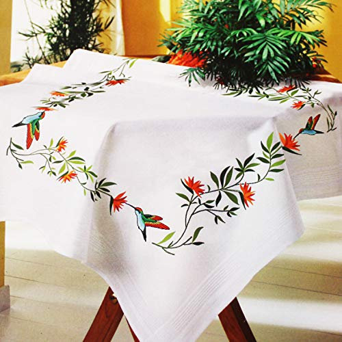 KAMACA Stickpackung Plattstich Stielstich vorgezeichnet Baumwolle komplettes Stickset mit Stickvorlage Stickerei-Kit zum Selbersticken Erwachsene (Kolibri MD 80x80 cm)
