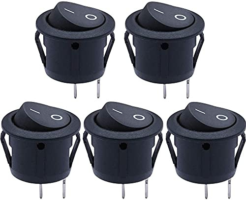 mxuteuk 5Stück Eingebettet Rund Boats Wippschalter EIN-AUS Kippschalter 2polig 2positionen SPST AC 250V 6A 125V 10A schwarz Rund Wippschalter KFZ schalter für Auto KFZ Boot Haushaltsgeräte MXU1-5-101