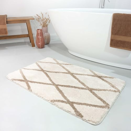 Homie Living Badteppich, Badematte, kuscheliger Flauschiger weicher Flor, rutschfest und waschbar, San Bosa (55 x 65 cm, Beige Sand)