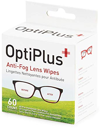 OptiPlus 60-Count Pre-Moistened Anti-Fog Lens Wipes, 6 x 5