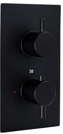 ENKI TSV024 Naples Thermostatic Concealed Shower Valve, Matt Black, Mixer | Solid Brass, 10-Year Guarantee, Easy Install, Fittings Included, Rainfall, Wall Mounted, Modern Bathroom, Brass Body