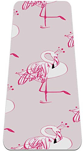Rutschfeste Yogamatte 1/4 Zoll dick mit Tragegurt für alle Arten von Bewegung, Yoga und Pilates (72 'x 24' x 6 mm dick) Pink Sketch Flamingo Princess Crown