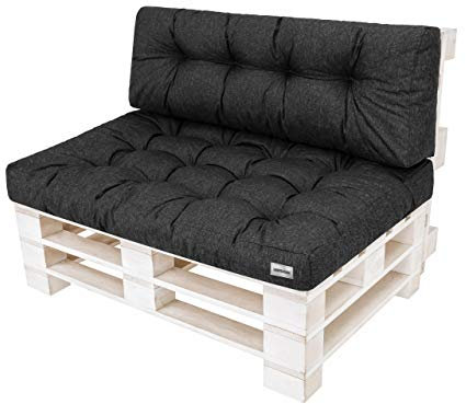 HOBBYGARDEN Palettenkissen Set (Sitzkissen 120x80 cm und Rückkissen 120x40 cm) Palettenauflagen Sitzkissen Palettensofa Palettenpolster Outdoor - Schwarz