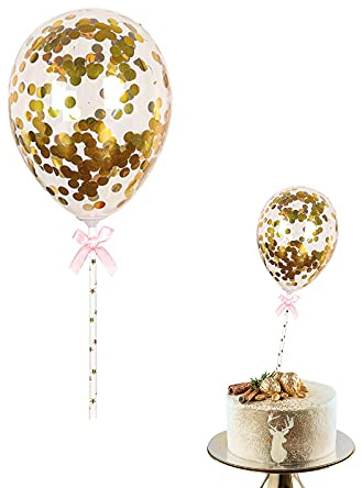 10 Stück Cake Topper Konfetti Ballon 5 Zoll Latex Luftballons Pailletten Aufblasbare Luftballons Mini Kuchen Luftballons Dekorative Konfetti Luftballons für Geburtstagsfeier Hochzeitstag Round Gold