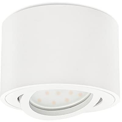 KYOTECH LED Spot en Saillie Orientable en Blanc mat & Rond Plafonnier Ø80x50mm Avec Module LED 5W 3000K Lumière Blanc Chaud