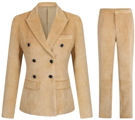 YFFUSHI Tailleur Femme 2 pièces Elégant Slim Fit Travail Blazer Pantalon Double Boutonnage Costume de Veste Formelle